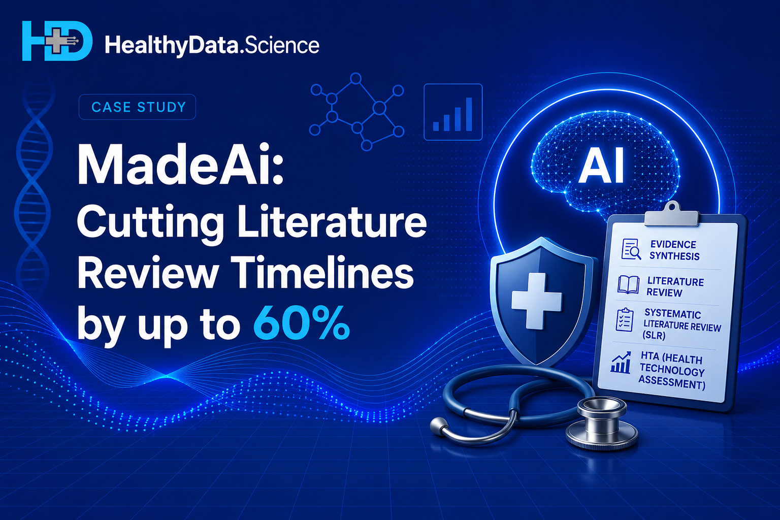 Life sciences team using an AI platform to streamline evidence synthesis workflows, as profiled in a HealthyData.Science interview with MadeAi